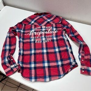 Vintage Aeropostale Pearl Snap Shirt Men S Red Plaid Western Embroidered  Preppy